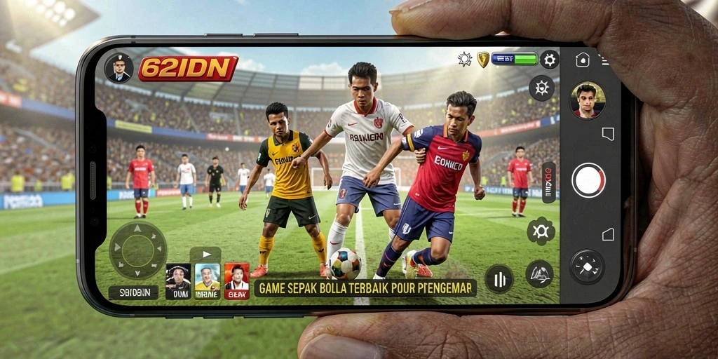 Tangkapan layar gameplay 62IDN menunjukkan aksi seru di lapangan sepak bola.