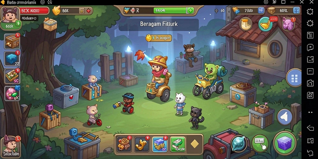Tampilan gameplay 66K menunjukkan pengelolaan sumber daya yang menyenangkan.