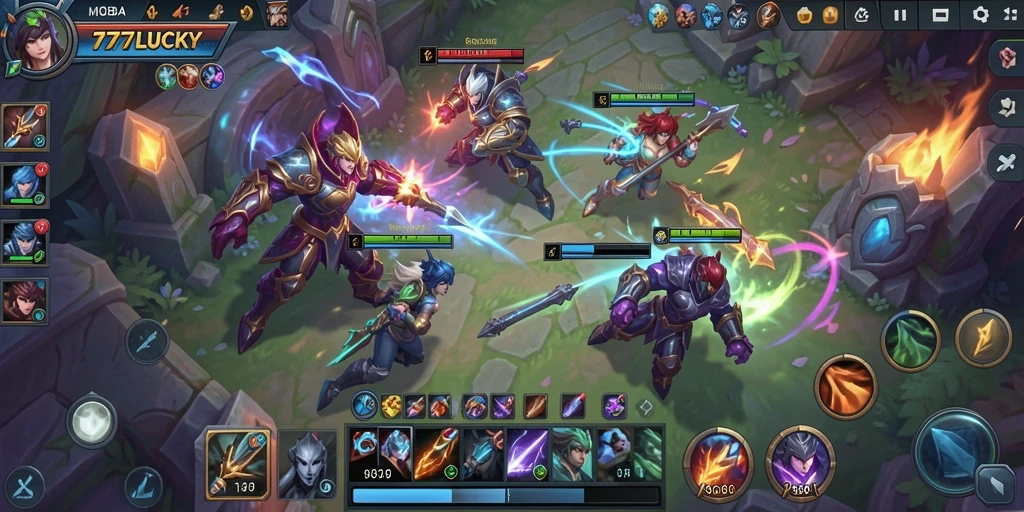Tampilan gameplay seru dari game MOBA 777LUCKY.