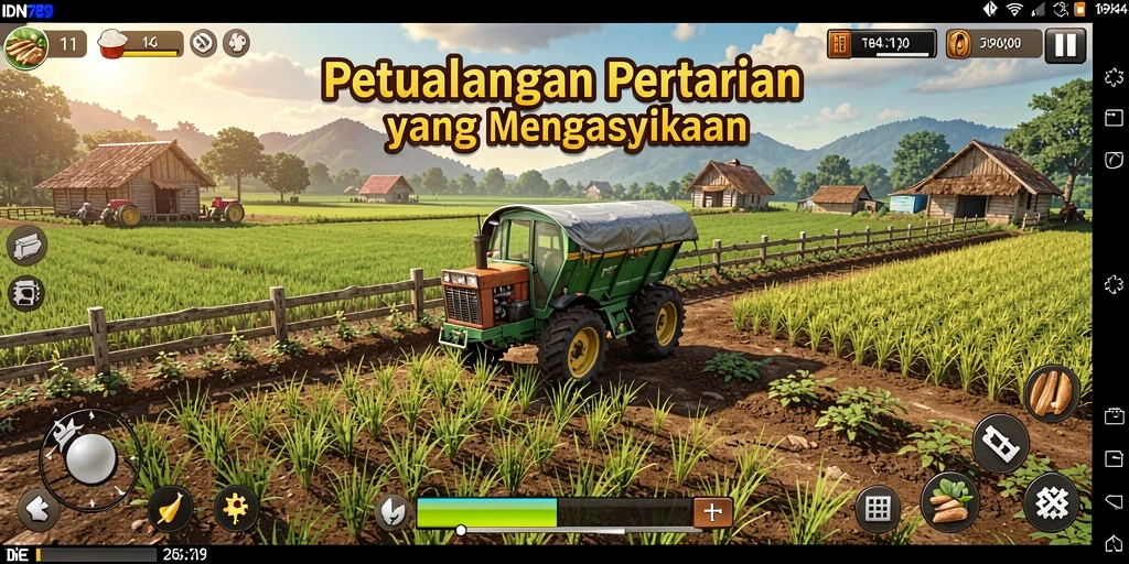 Tampilan gameplay IDN789 dengan suasana pertanian yang menawan.
