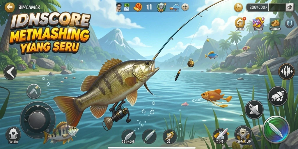 Screenshot permainan IDNSCORE menunjukkan aksi memancing yang mendebarkan.