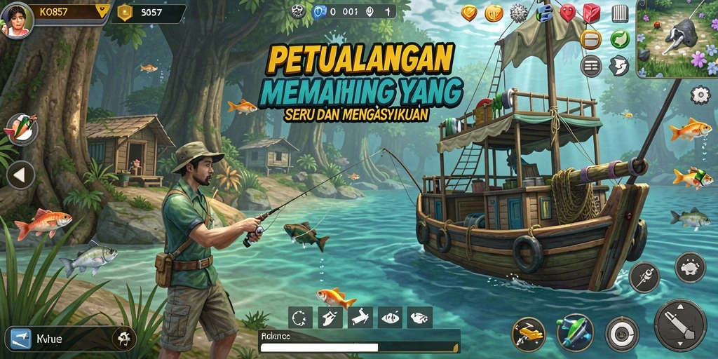 Tampilan gameplay KO857 yang menawan saat menangkap ikan.