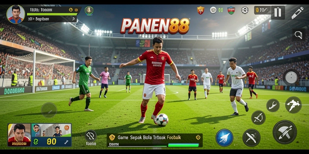 Tampilan gameplay <strong>PANEN88</strong> yang menampilkan aksi sepak bola yang mendebarkan.