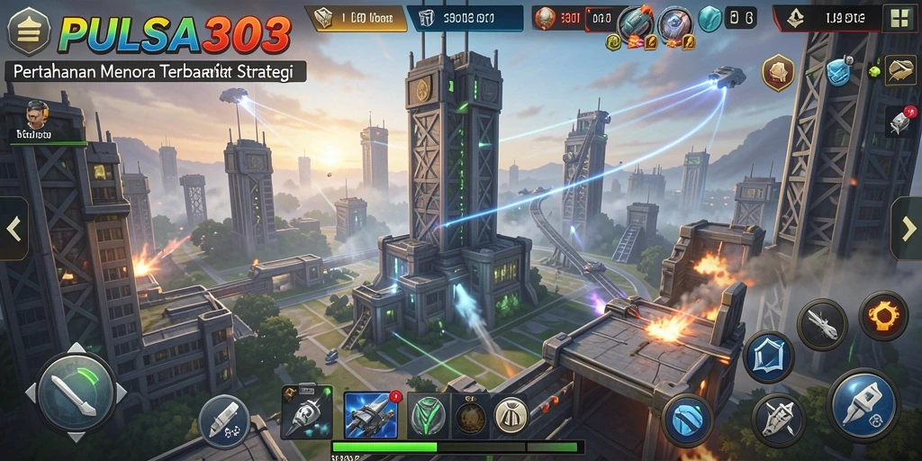 Tampilan menara dan karakter dalam permainan Tower Defense yang menarik.