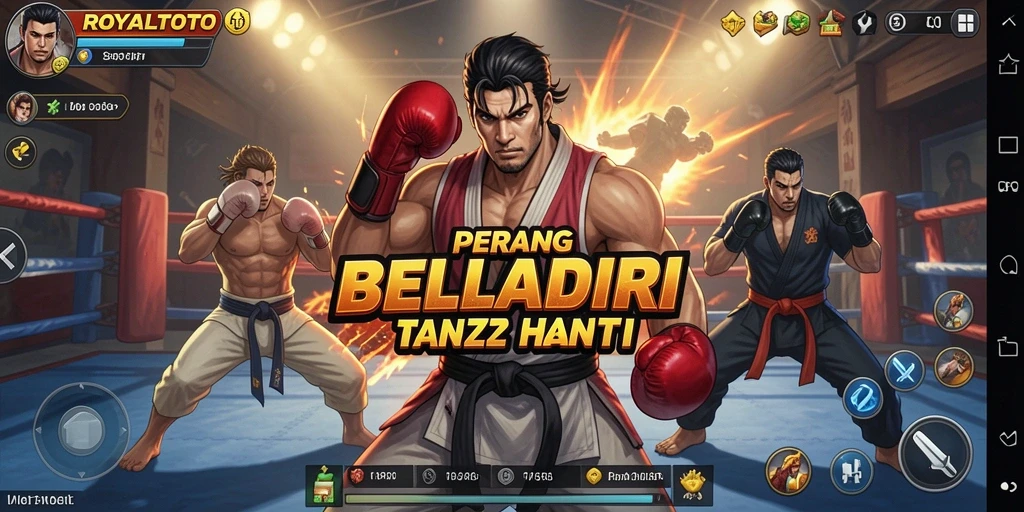 Screenshot ROYALTOTO menampilkan pertarungan epik antara karakter yang berbeda.
