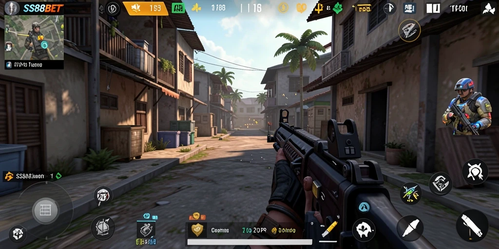 Screenshot gameplay <strong>SS88BET</strong> menunjukkan aksi seru dalam mode TPS.