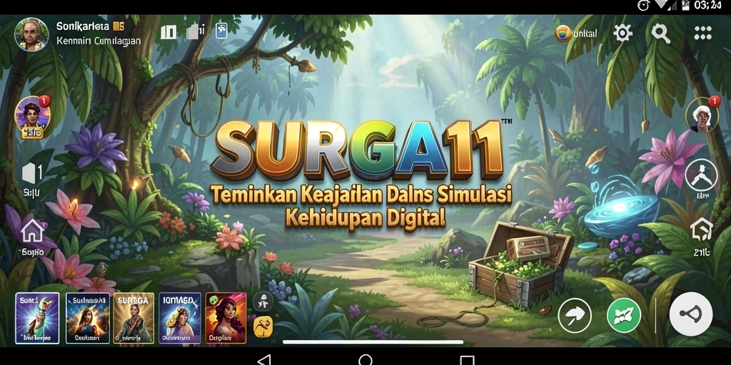 Tangkapan layar utama SURGA11 menampilkan pengalaman interaktif dalam simulasi kehidupan.