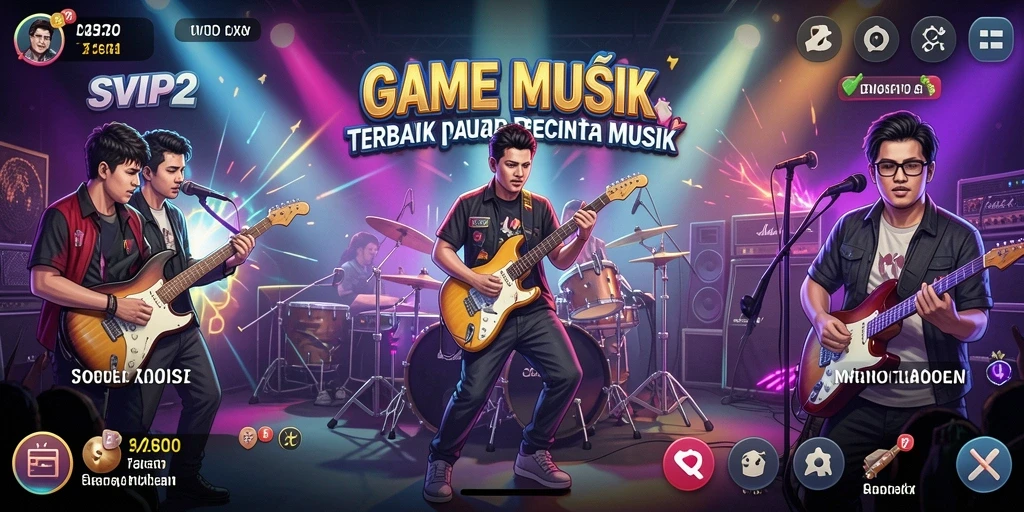 Screenshot gameplay SVIP2 menampilkan antarmuka interaktif dan tantangan musik.