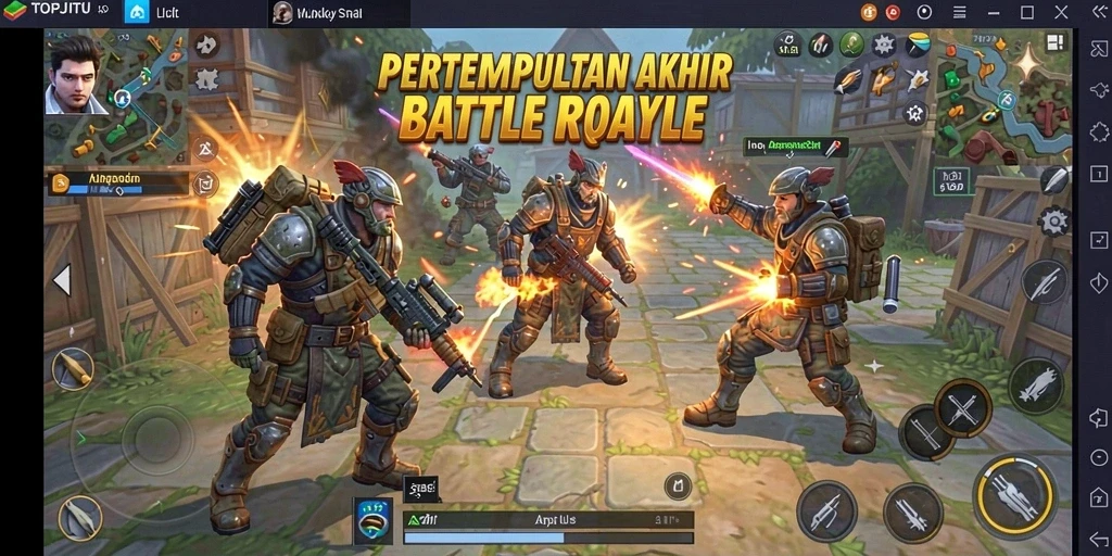 Screenshot menunjukkan aksi mendebarkan gameplay Battle Royale di TOPJITU.