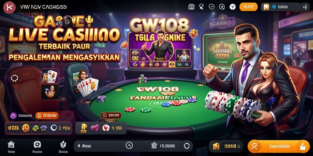 Screenshot gameplay VW108 menunjukkan dealer langsung dan suasana kasino yang autentik.